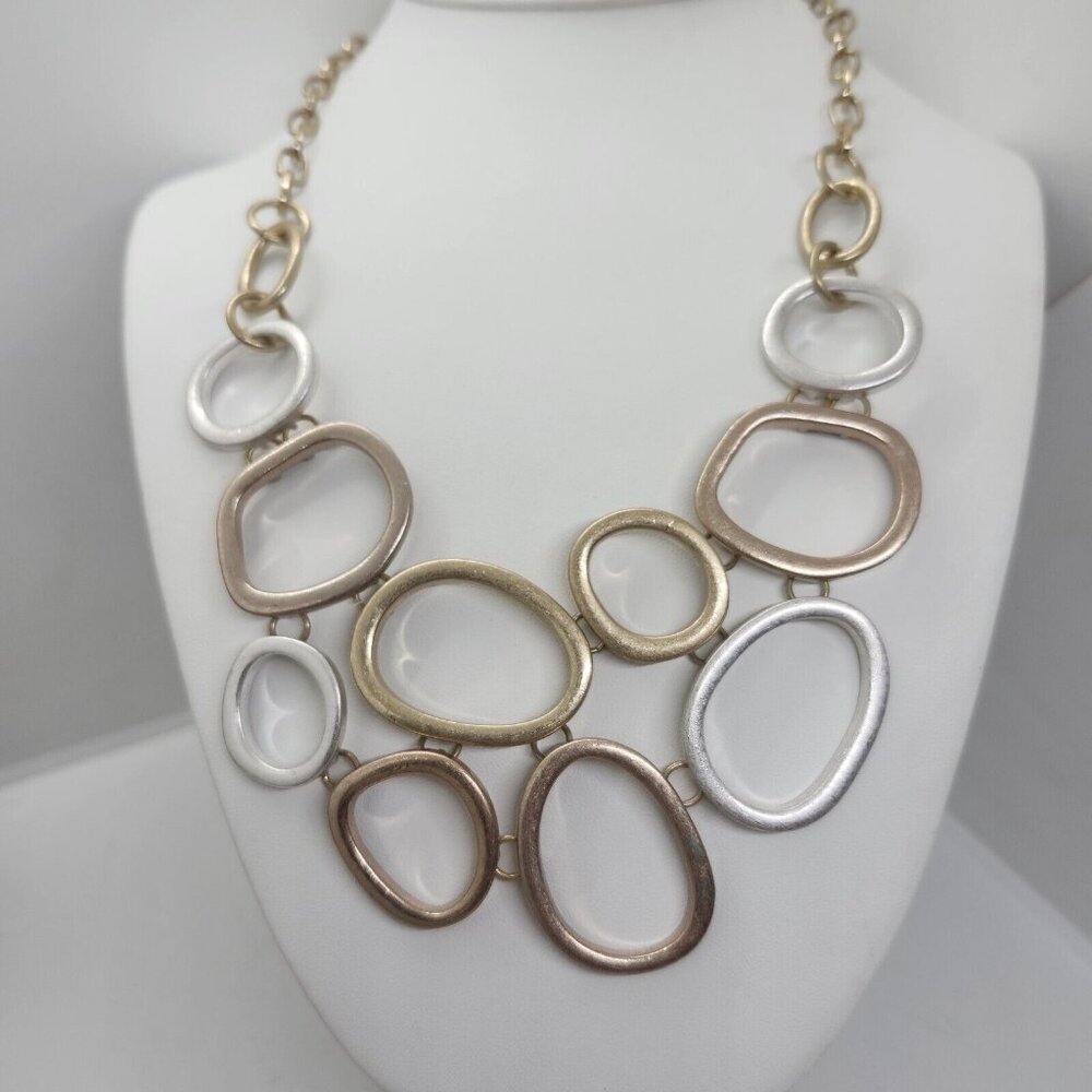 Abstract Circles Mixed Metal Tones‎ Bib Necklace READ